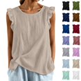 thumbnail image 1 of Bmisegm Womens Tank Tops Casual Comfortable Ruffle Sleeveless Round Neck Relaxed Fit Lightweight Breathable Basic Vest Summer Tops for Women Beige XL, 1 of 5