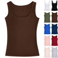 thumbnail image 1 of Bmisegm Womens Tank Tops Casual Ribbed Square Neck Sleeveless Regular Fit Solid Color Regular Vest Womens Tops Brown M, 1 of 3