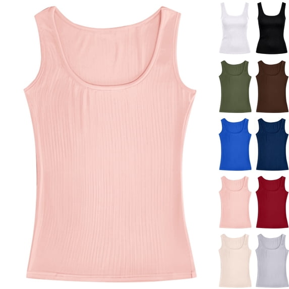 Bmisegm Womens Tank Tops Casual Ribbed Square Neck Sleeveless Regular Fit Solid Color Regular Vest Womens Tops Pink M