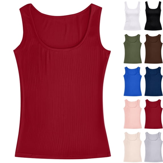 Bmisegm Womens Tank Tops Casual Ribbed Square Neck Sleeveless Regular Fit Solid Color Regular Vest Womens Tops Red XXL