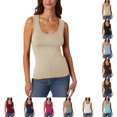 thumbnail image 1 of Bmisegm Womens Tank Tops Ribbed Casual Sleeveless Basic Vest U Neck Wide Straps Regular Fit Solid Color Summer Tops for Women Beige M, 1 of 4