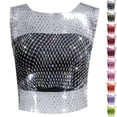 thumbnail image 1 of Bmisegm Womens Tank Tops Sleeveless Round Neck Rhinestone Decorative Design Regular Fit Vest Summer Tops for Women Silver XS, 1 of 3