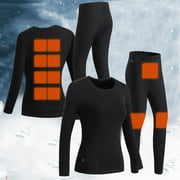Bmisegm Womens USB Thermal Underwear Set Winter 11 Areas Cold Proof Couple Intelligent Charging and Heating Underwear Thermal Underwear for Women Black M