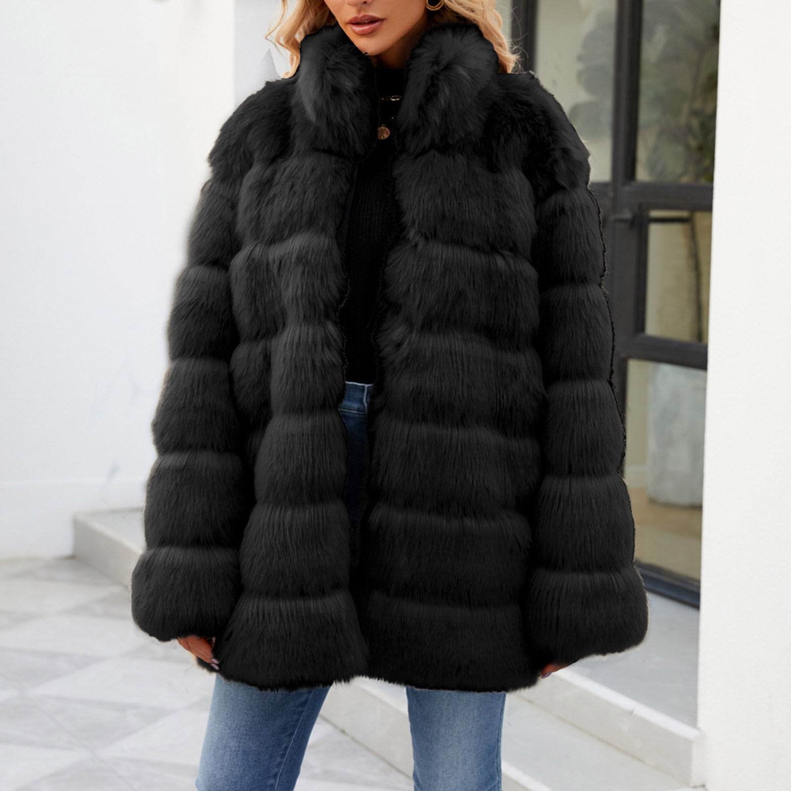 Bmisegm Womens Winter Coat Jacket Jackets Long Sleeve Casual Warm Faux