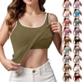 thumbnail image 1 of Bmisegm Built In Bra Tank Tops For Women Seamless Sleeveless Spaghetti Strap Contrast Binding Padded Camisole Regular Fit Undershirt Womens Tops Green_001 XXXL, 1 of 6