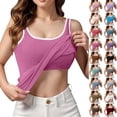 thumbnail image 1 of Bmisegm Built In Bra Tank Tops For Women Seamless Sleeveless Spaghetti Strap Contrast Binding Padded Camisole Regular Fit Undershirt Womens Tops Hot Pink XXL, 1 of 7