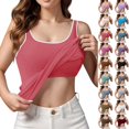 thumbnail image 1 of Bmisegm Built In Bra Tank Tops For Women Seamless Sleeveless Spaghetti Strap Contrast Binding Padded Camisole Regular Fit Undershirt Womens Tops Watermelon Red M, 1 of 6