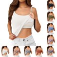thumbnail image 1 of Bmisegm Built In Bra Tank Tops For Women Seamless Sleeveless Spaghetti Strap Square Neck Padded Waist Length Camisole Womens Casual Tops White S, 1 of 7