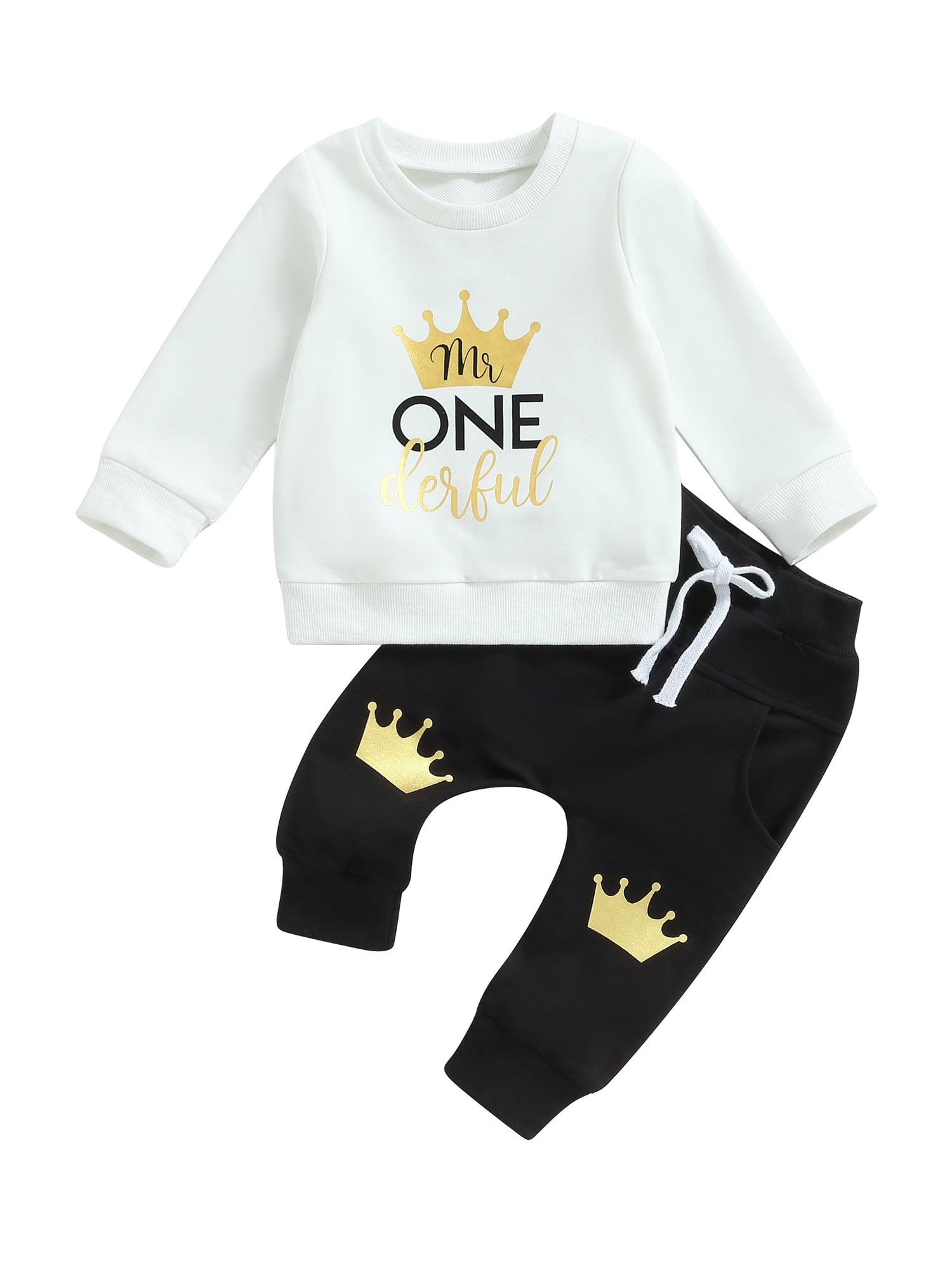 Bmnmsl Adorable Baby Boy Birthday Outfits featuring Crown Letter Print Sweatshirt and Pants Set