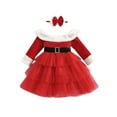 thumbnail image 1 of Bmnmsl Baby Girl 2Pcs Christmas Off Shoulder Long Sleeve Tulle Dress Headband Set, 1 of 6