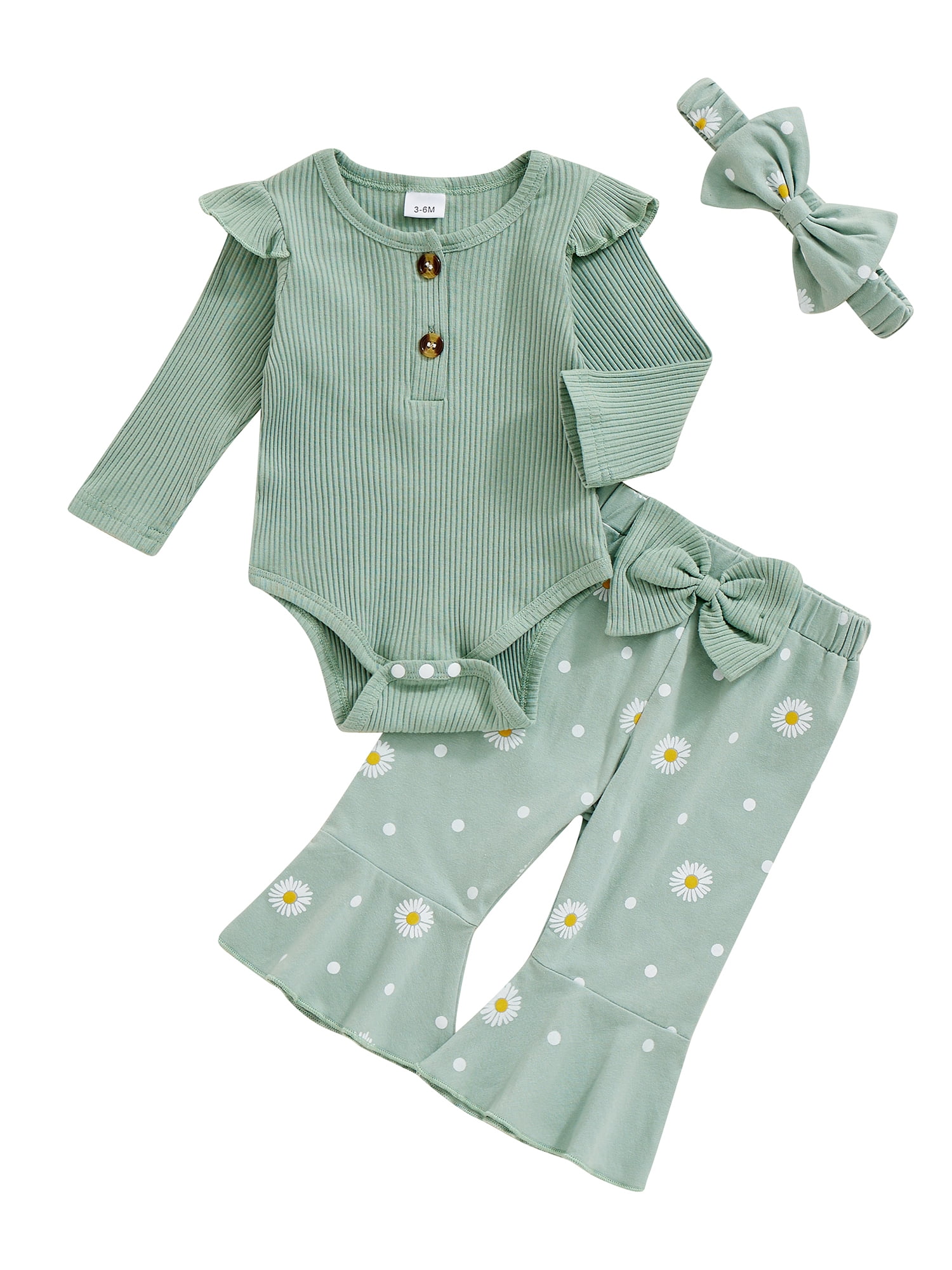 Bmnmsl Baby Girl Fall Outfits Solid Color Romper Flare Pants Headband