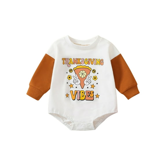 Bmnmsl Baby Thanksgiving Casual Romper Long Sleeve Letter Print Patchwork Playsuit