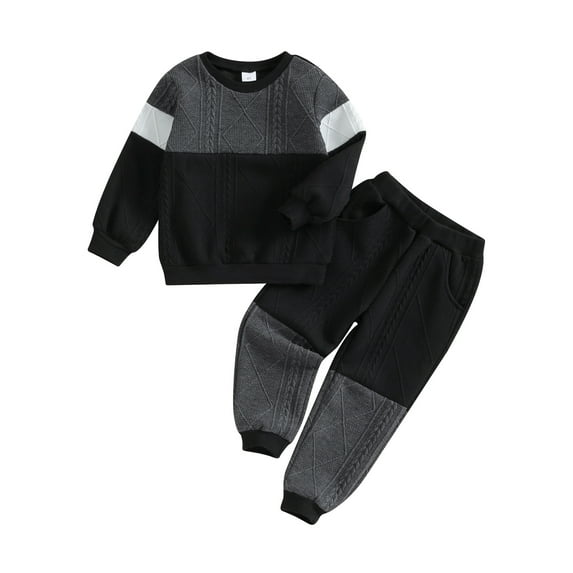 Bmnmsl Contrast Color Sweater Pants Set for Little Boys with Round Neck