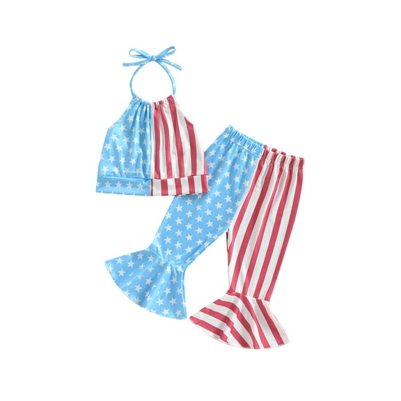 Bmnmsl Get Ready for Independence Day with Girls' Sleeveless Halter Tops and Flare Pants