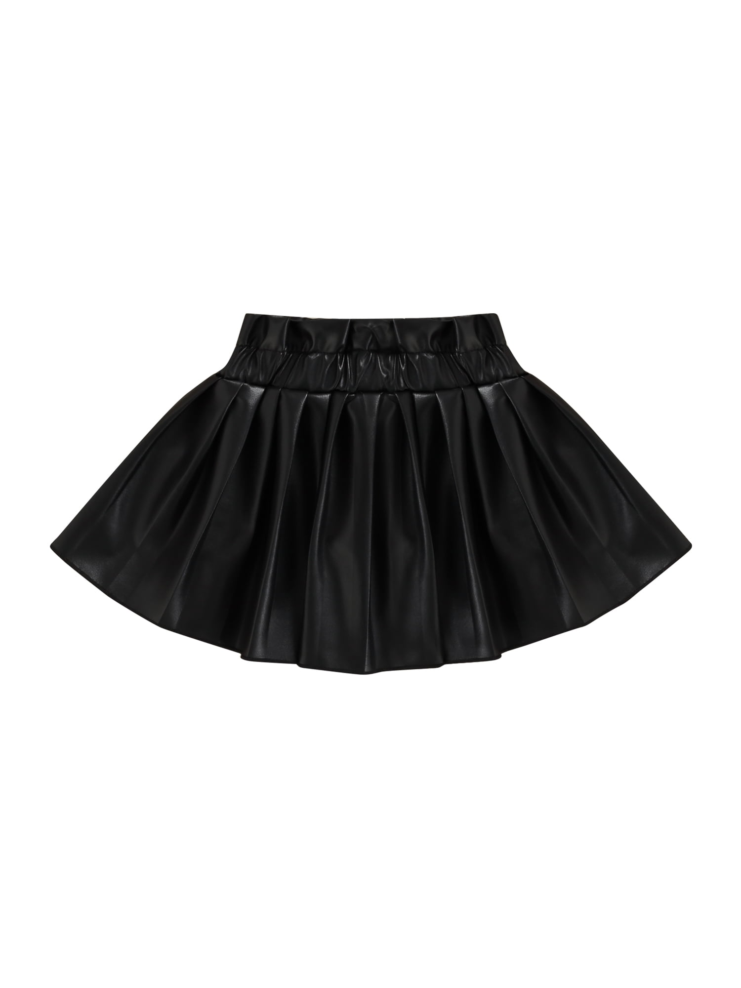 Bmnmsl Girl Mini Skirt Solid Color Faux Leather Pleated Skirt