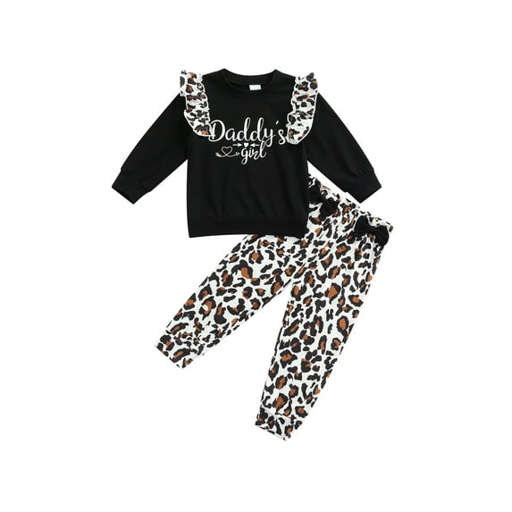 Bmnmsl Girl Set Long Sleeve Letter Sweatshirt Leopard Print Pants