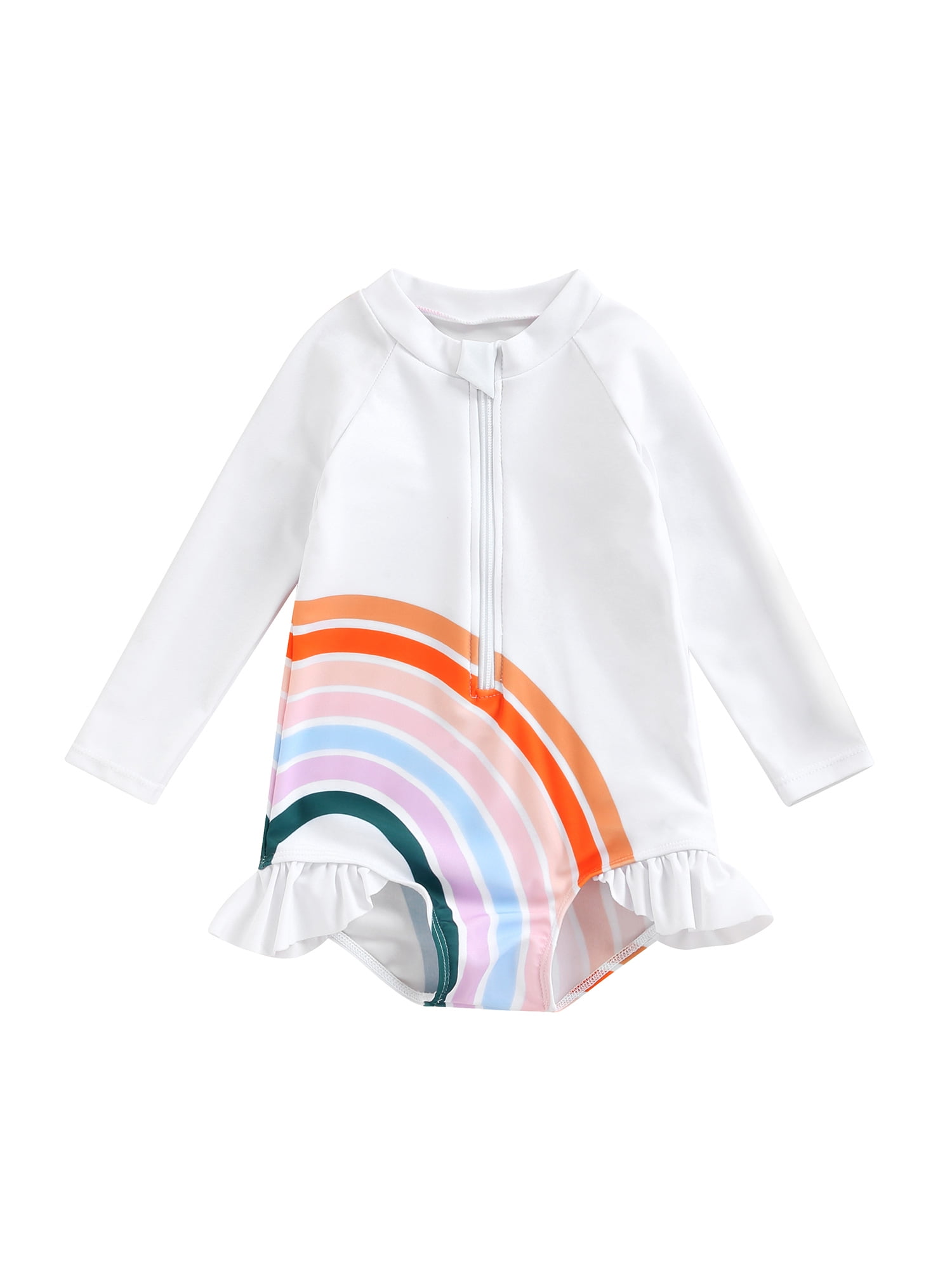 Bmnmsl Girl Swimwear Rainbow Round Neck Long Sleeve Ruffle One-peices ...