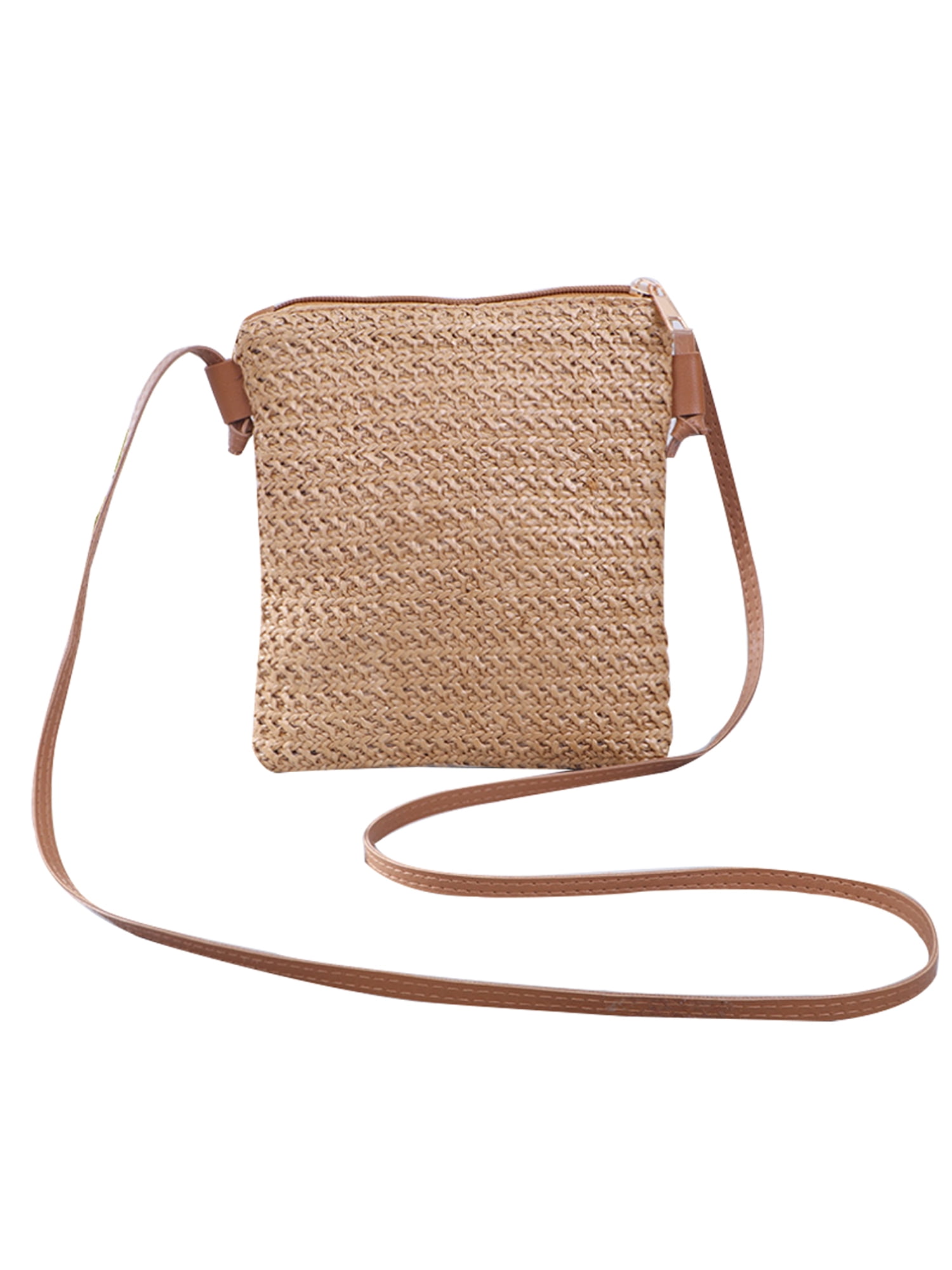 Yfmha Summer Women Mini Straw Crossbody Bags Woven Phone Wallet (Camel w/ Buckle), Size: 190