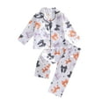 Women's Halloween Pajamas Set | 2 Piece Satin PJS With Ghost & Pumpkin Print | Long Sleeve Top & Pants | Cute Sleepwear