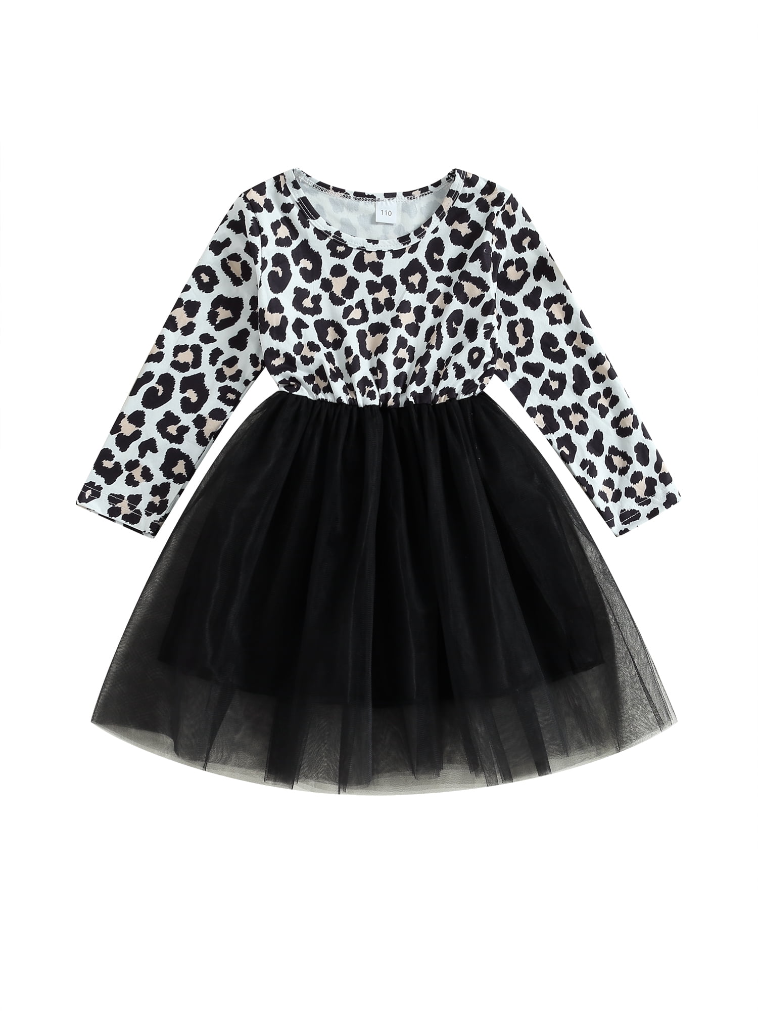 Bmnmsl Long Sleeve Tulle Dress with Leopard Print for Kids in Fall ...