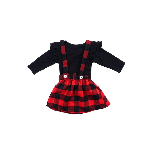 Bmnmsl Toddler Baby Girls Outfits Clothes Set T-shirt Tops +Strap Skirt Plaid Dress