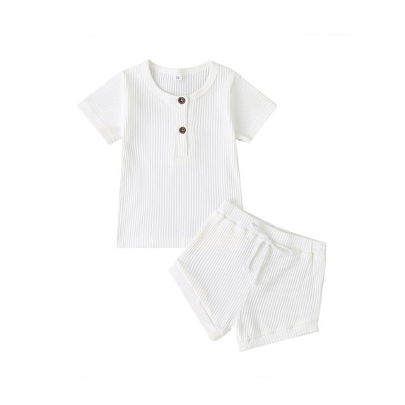 Bmnmsl Toddler Kids Baby Girls Boys Outfits Set Short Sleeve Ribbed Top+Shorts