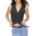 thumbnail image 1 of Bmnmsl Women's Denim Vest Sleeveless V Neck Button Vest Solid Slim Fit Vest Tops Ladies Trendy Jean Gilet for Casual Street, 1 of 8
