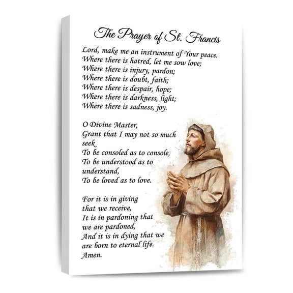 Bmotaso Prayer Of St. Francis Quote Canvas Wall Art Saint Francis Peace Poster Painting Inspirational Print Christian Decor Gifts Ready To Hang For Home Bedroom Living Room Decor