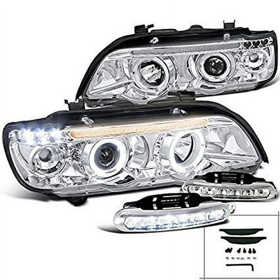 Bmw E53 X5, Chrome Halo Led Projector Headlights, Led Bumper Drl Fog Lamps
