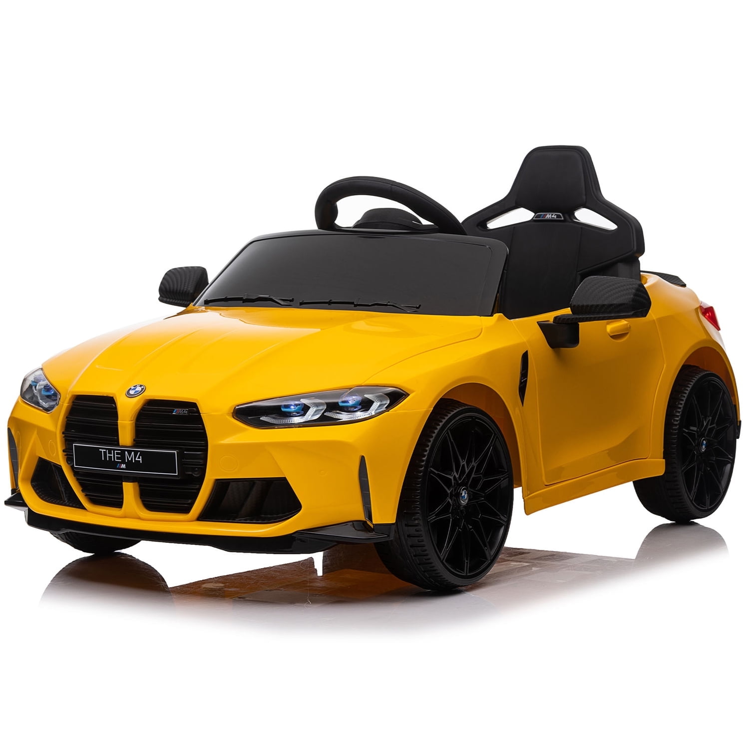 Bmw M4 12v Kids Electric Car with Parent Remote, Battery Powered Cars for Kids, Three Speed Adjustable,Power Display, Usb,Mp3 ,Bluetooth,Led Light,Story, Ride On Car for Boy and Girl Ages 3-8, Yellow