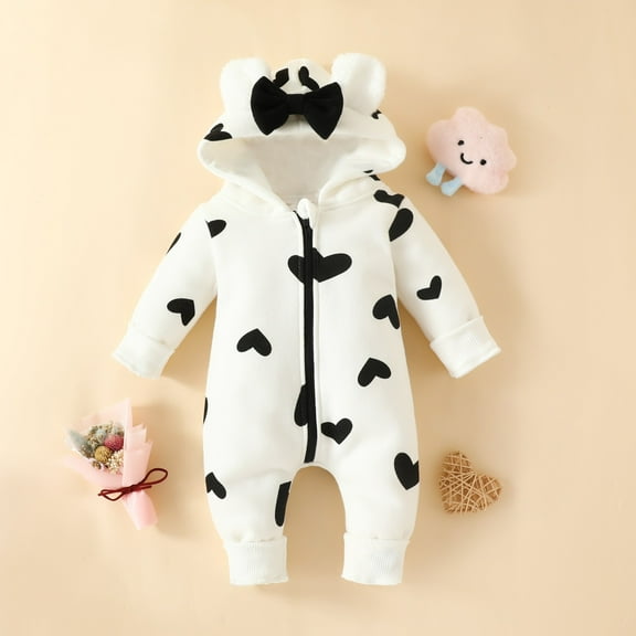 Bnwani 1PC Infant Clothes Baby Girls Toddler Boys Hooded Long-sleeved Warm Thick One-piece Jumpsuit Plush Romper Bear Winter Cute , Size 3 M