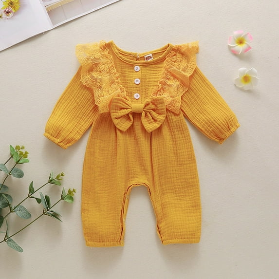 Bnwani 1PC Kid Clothes Under $5.00 Girls Kids Toddler Baby Jumpsuit Romper Child's Lace Cotton Long Bow Size 18-24 M