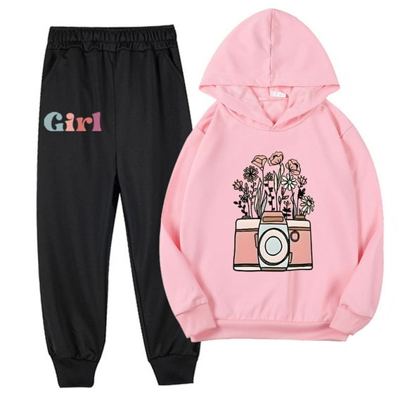 Bnwani 2 Piece Outfits Set for Girls Cotton Hoodies Long Sleeve Floral Pullover and Pants
