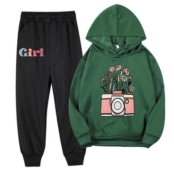 Bnwani 2 Piece Outfits Set for Girls Cotton Hoodies Long Sleeve Floral Pullover and Pants
