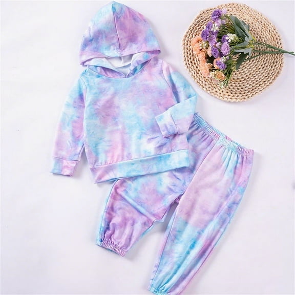 Bnwani 2 Piece Outfits Set for Girls Hoodies Long Sleeve Tie Tie-Dye Pullover and Elastic Waist Pants