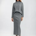 thumbnail image 1 of Bnwani 2 Piece Sweater Sets for Women Loose Long Sleeve Sweater Sets Women 2 Piece Outfits Crewneck Solid Color Round Neck Wide Leg Gray Sweater for Women Size Free Size, 1 of 7