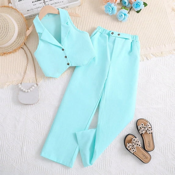Bnwani 2PC Baby Girls' Clothing Girls sleeved Long Sleeveless Solid Set Pants Tops Cardigan Suit Size 5Y