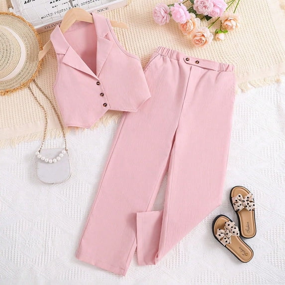 Bnwani 2PC Girls' Clothing Sets Girls sleeved Long Sleeveless Solid Set Pants Tops Cardigan Suit Size 4Y