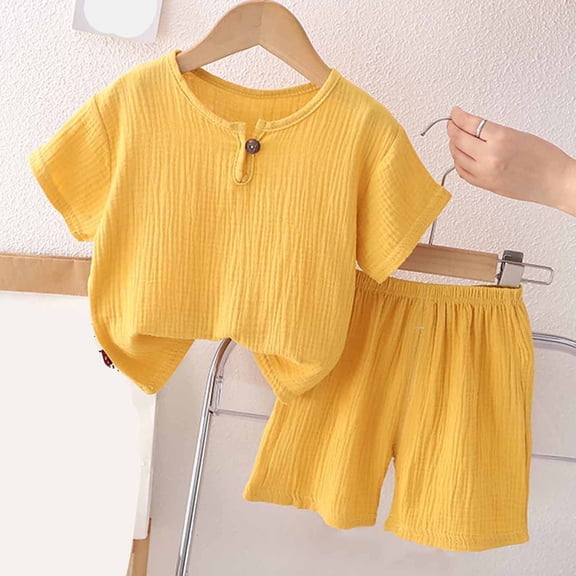 Bnwani 2PC Kids Loungewear Set Boys Short-sleeved Casual Solid Set Short Shorts Tops Toddler Baby Gauze Shirt Kids Suit Size 18-24 M