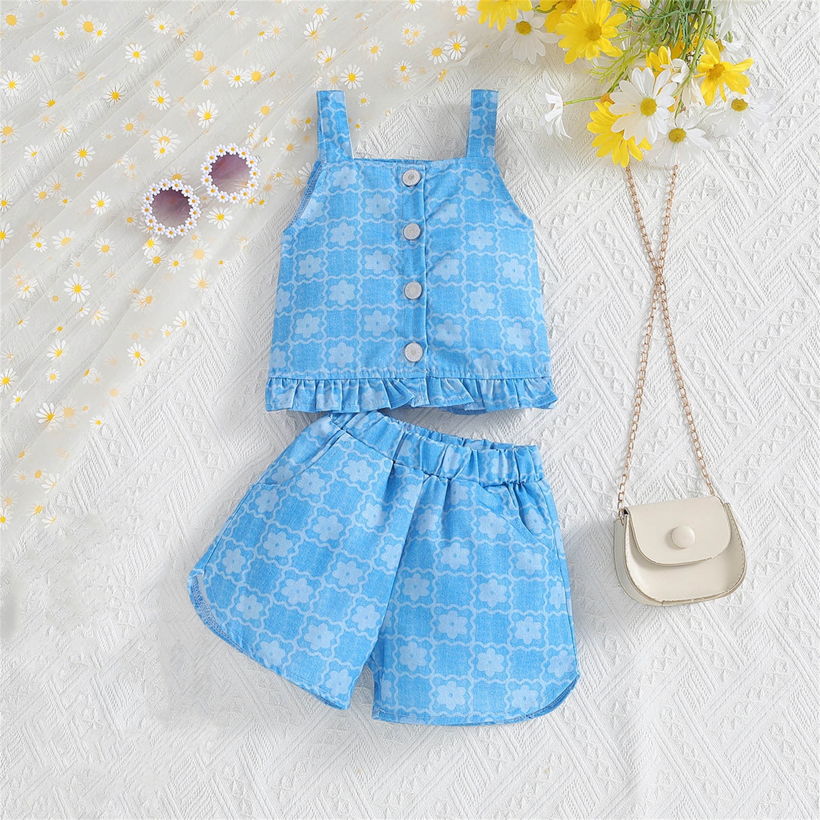 Girl Mathcing Set Bnwani 2PC Matching Sets Toddler Clothing Summer Girls Round Sleeveless ...