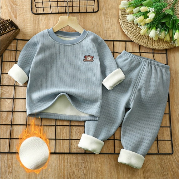 Bnwani 2Pcs Plus Size Clothing for Toddler Toddler Baby Kids Winter Boys Girls Solid Color Long Sleeved Thickening Home Wear Clothes Suit Size 4 Y