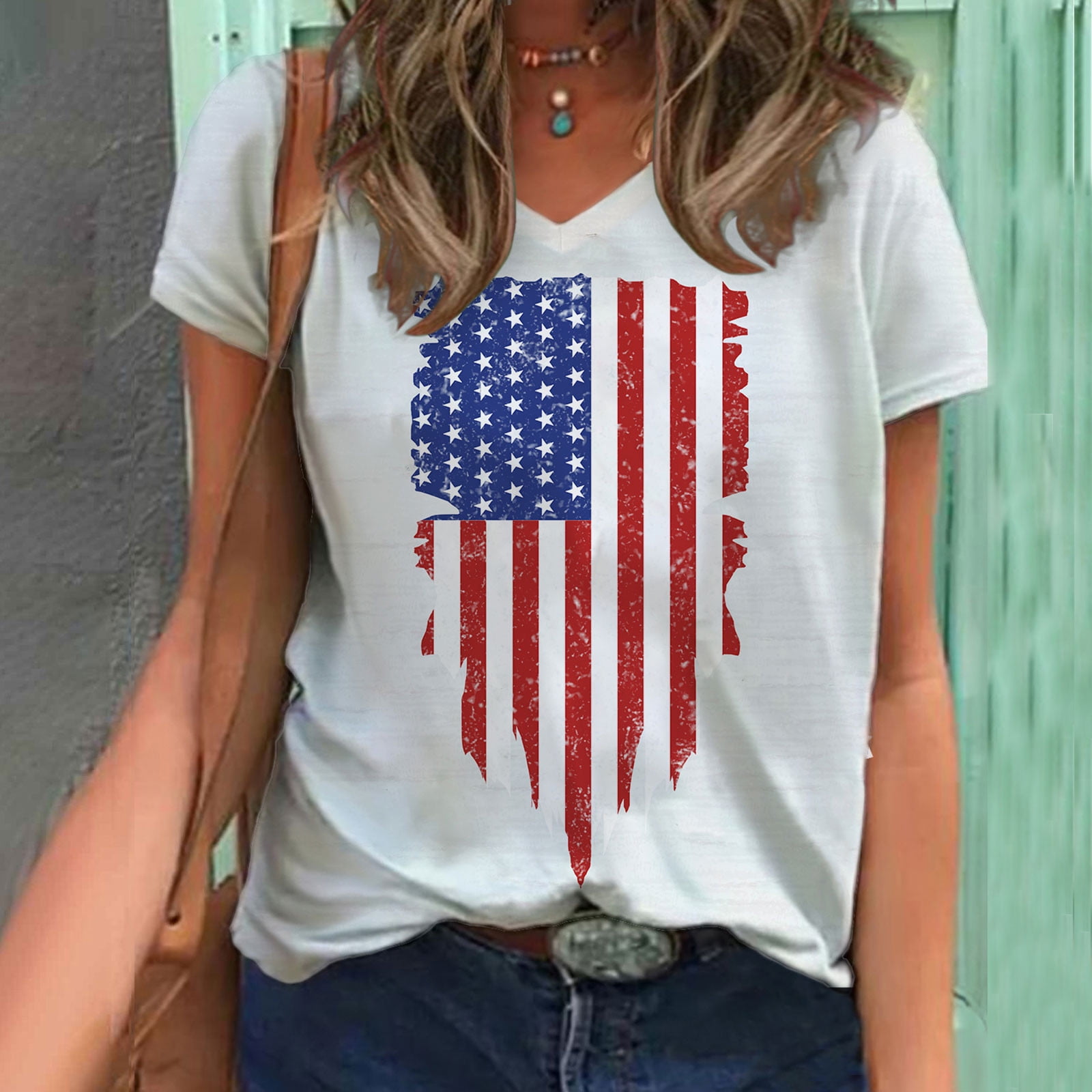 Womens Summer Tops, 4th Fourth of July Patriotic USA American Flag Star  Striped Independence Day T Shirts Tunic Tops Things Under 5 Dollars Under  20.00 Dollar Items For Women #1 