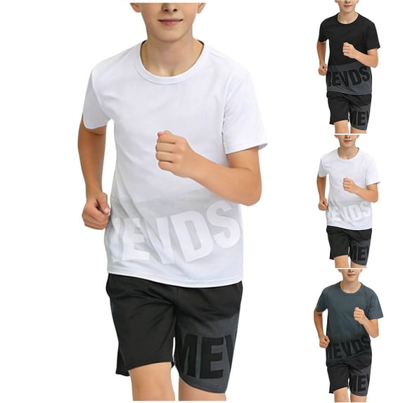Bnwani Active Boys Short Sets Breathable Summer 2 Piece Short Sleeve Shirt and Shorts White Size 12-16