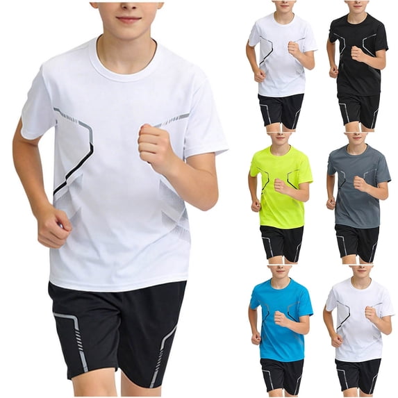 Bnwani Active Boys Short Sets Casual Performance 2 Piece Running Shirt and Shorts White Size 12-16