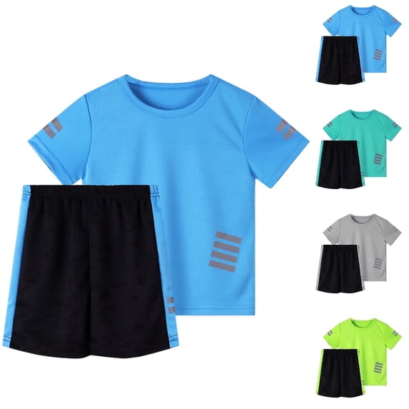 Bnwani Active Boys Short Sets Pullover Comfortable 2 Piece Breathable Summer Shirts and Shorts Blue Sizes 4-10