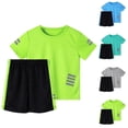 thumbnail image 1 of Bnwani Active Boys Short Sets Summer Short Sleeve 2 Piece Casual Performance Shirts and Shorts Green Sizes 4-10, 1 of 3