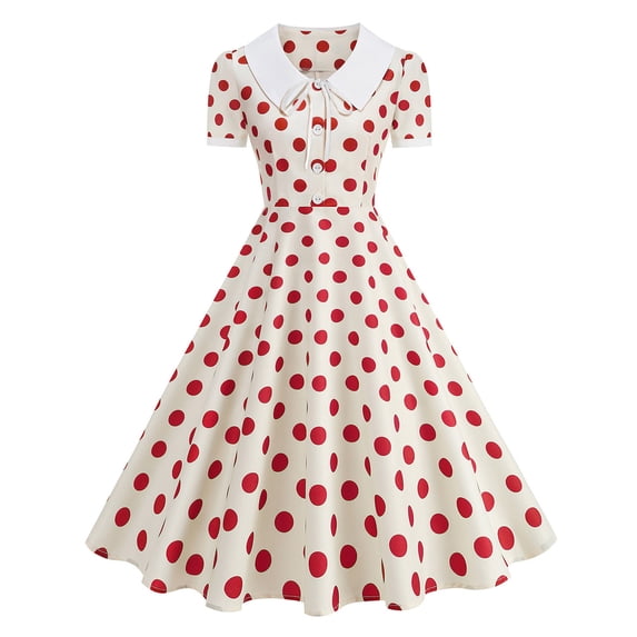 Bnwani Audrey Hepburn Style Dresses,Women's Dresses,Vintage,Peter Pan Collar,Polka Dot,Color Block,Khaki,S