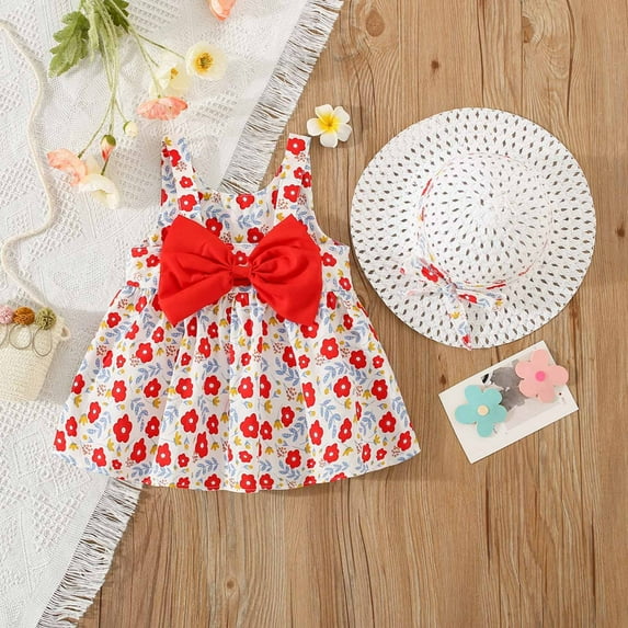 Bnwani Nothing Fits But Dress Toddler Baby Sleeve Summer Bow Sleeveless Print Skirt Girl Bowknot Dresses 2-3 T