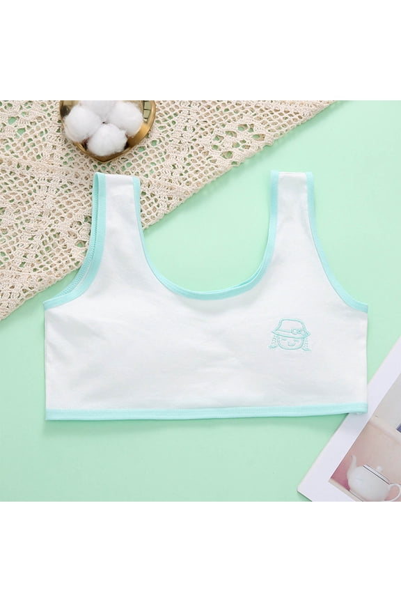 Big Girls Bras for Teen Girl Seamless Comfortable Adolescence Camisole Solid Cat Bra White
