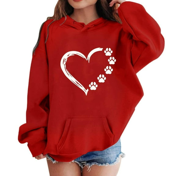 Bnwani Big Girls Hoodies Crew Neck Long Sleeve Pockets Short Sweatshirt Hearts Graphic Printed Tops Pullover